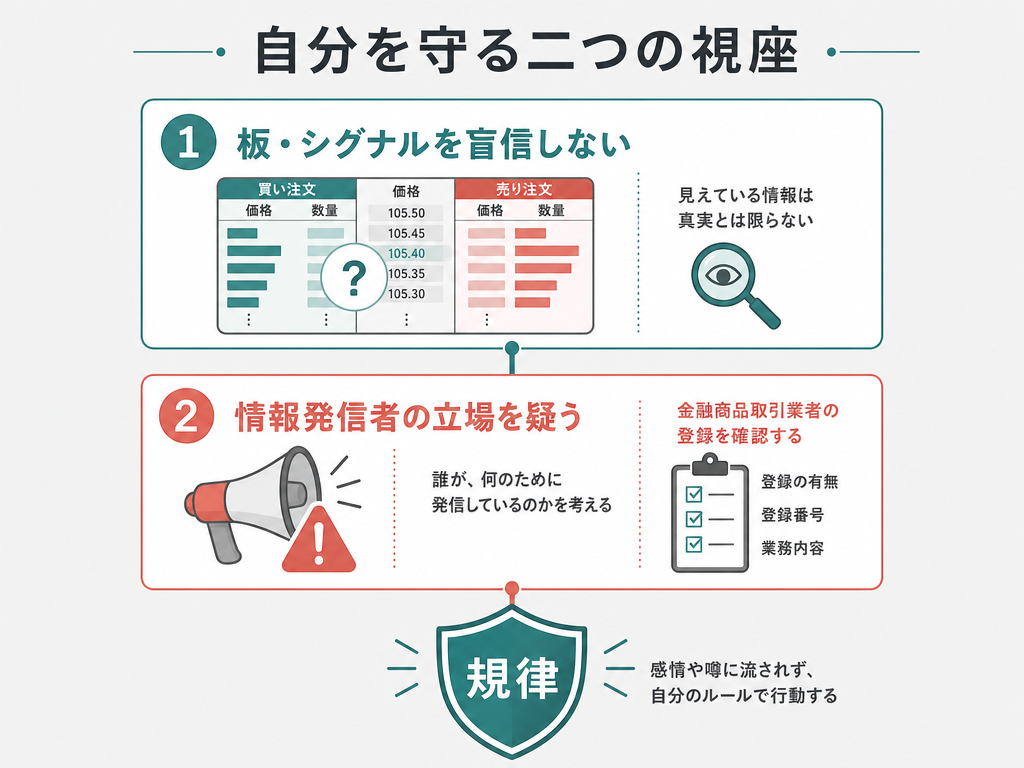個人トレーダーが相場操縦から身を守るための二つの視座を示した教育的図解